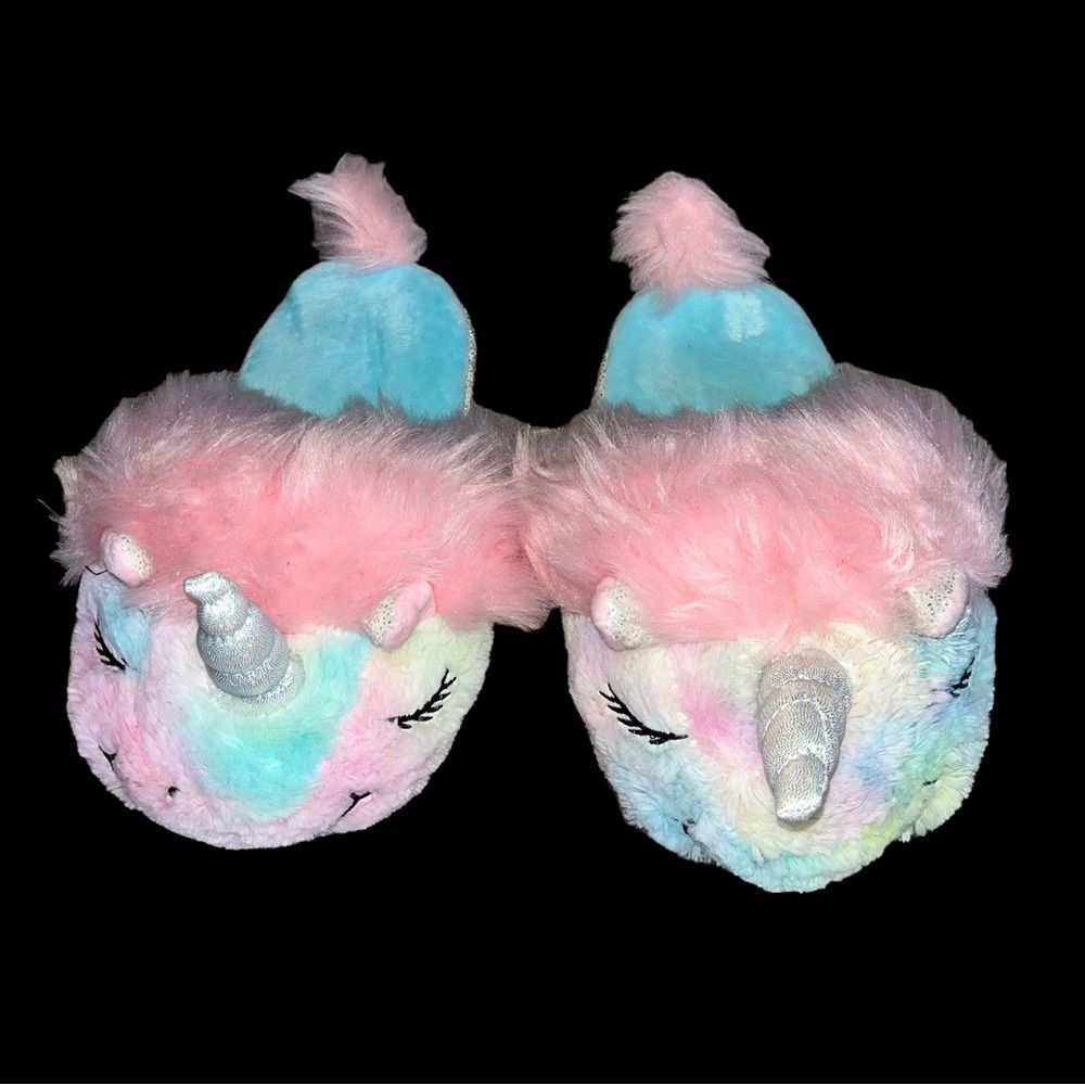 Wonder Nation Girls Plush Unicorn Slippers Size 2-3